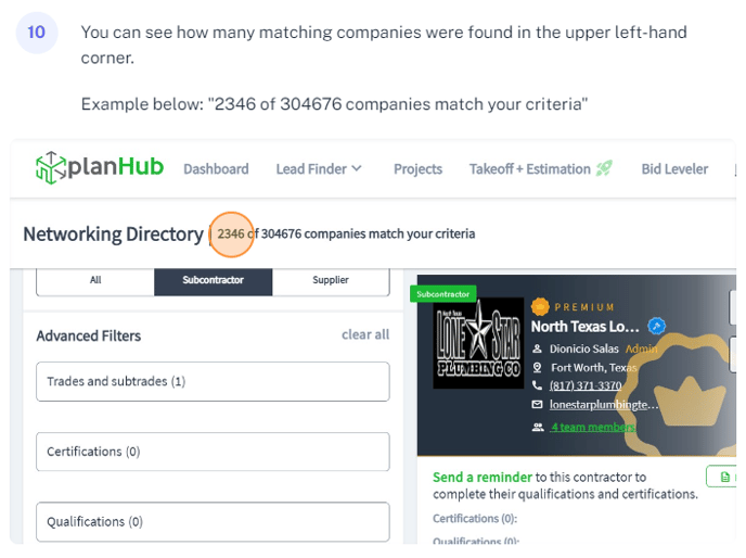 GC How to find Subcontractors and Suppliers in the Directory.
